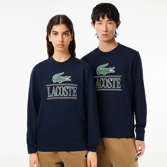 LACOSTE Unisex Fleece Crew Neck Print Sweatshirt